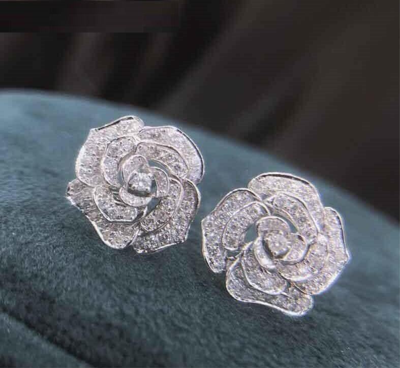 Diamond Studded Zircon Flower Tops Pair