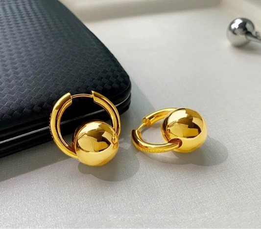 18K Golden Ball Drop Hoops