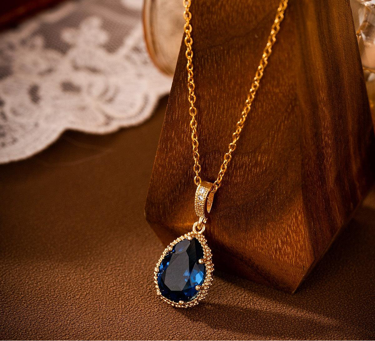 Emerald/Sapphire Tear Pendant with Chain