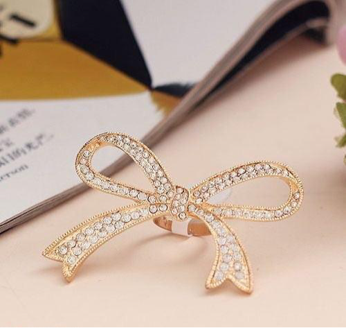 Adjustable Golden Big Bow Ring