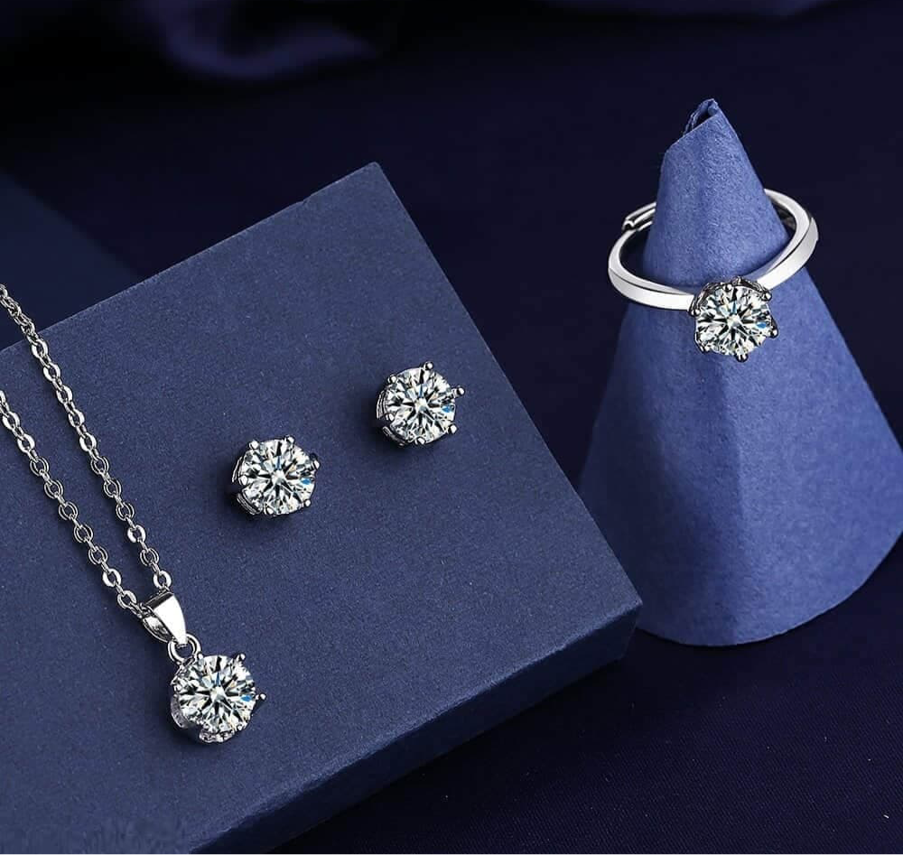 Diamond Silver Stone Pendant Set