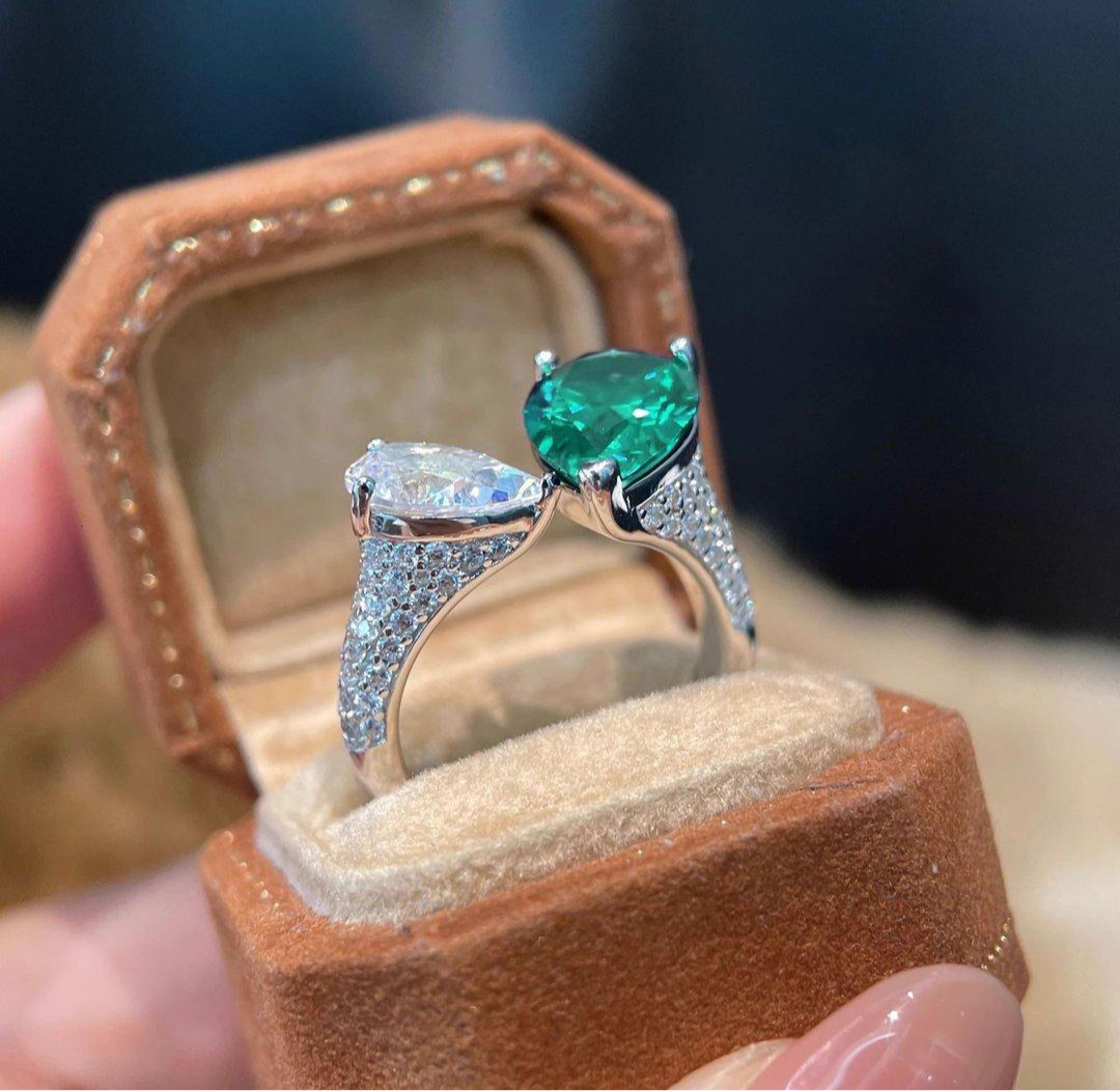 Double Stone Tear Adjustable Ring