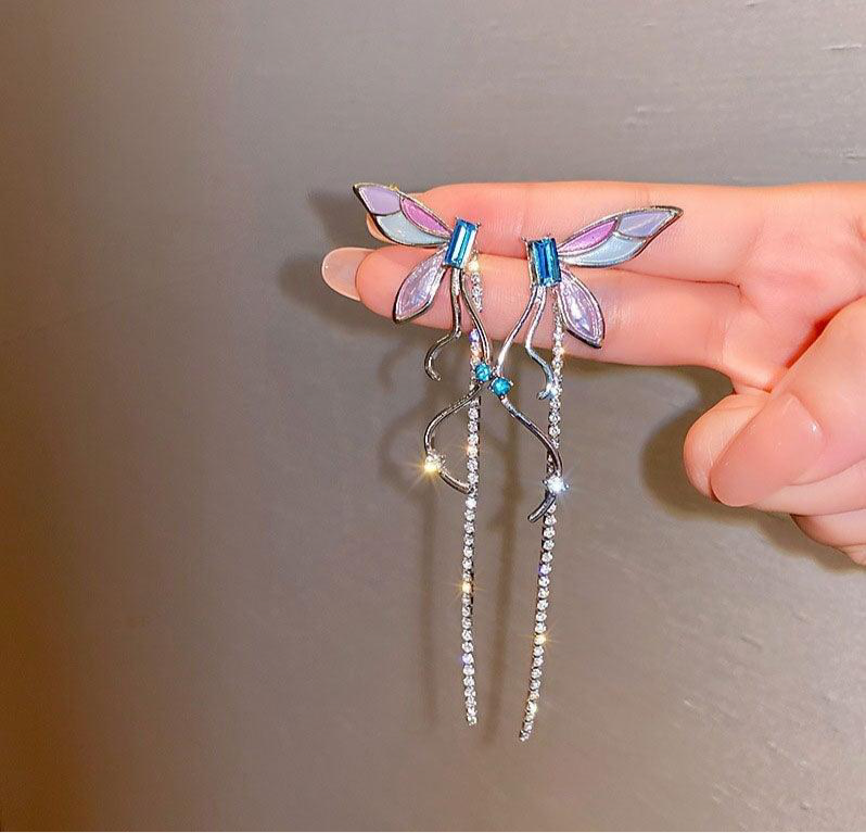 Rhinestone Wing's Tassels Drop Earrings