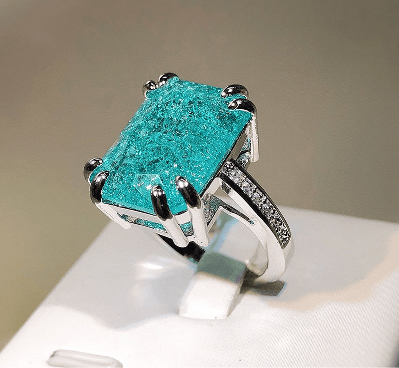 Aqua Zircon Rectangle Ring - Havenon Store