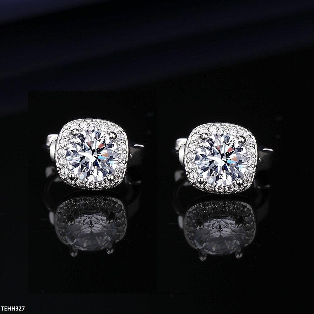 Silver Sterling Diamond Stone Hoops - Havenon Store