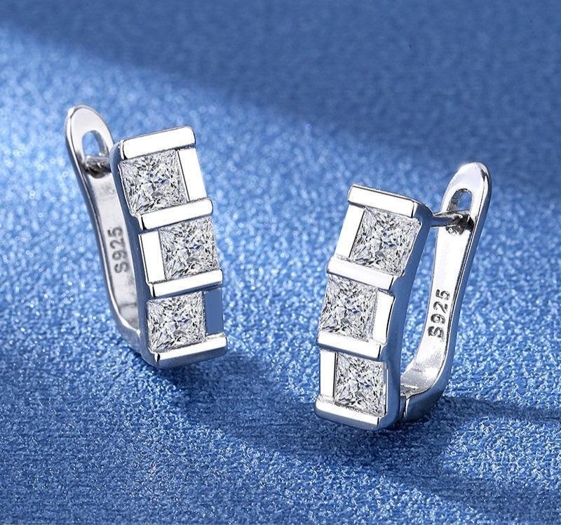 Silver Sterling Square Step Ear Hoops