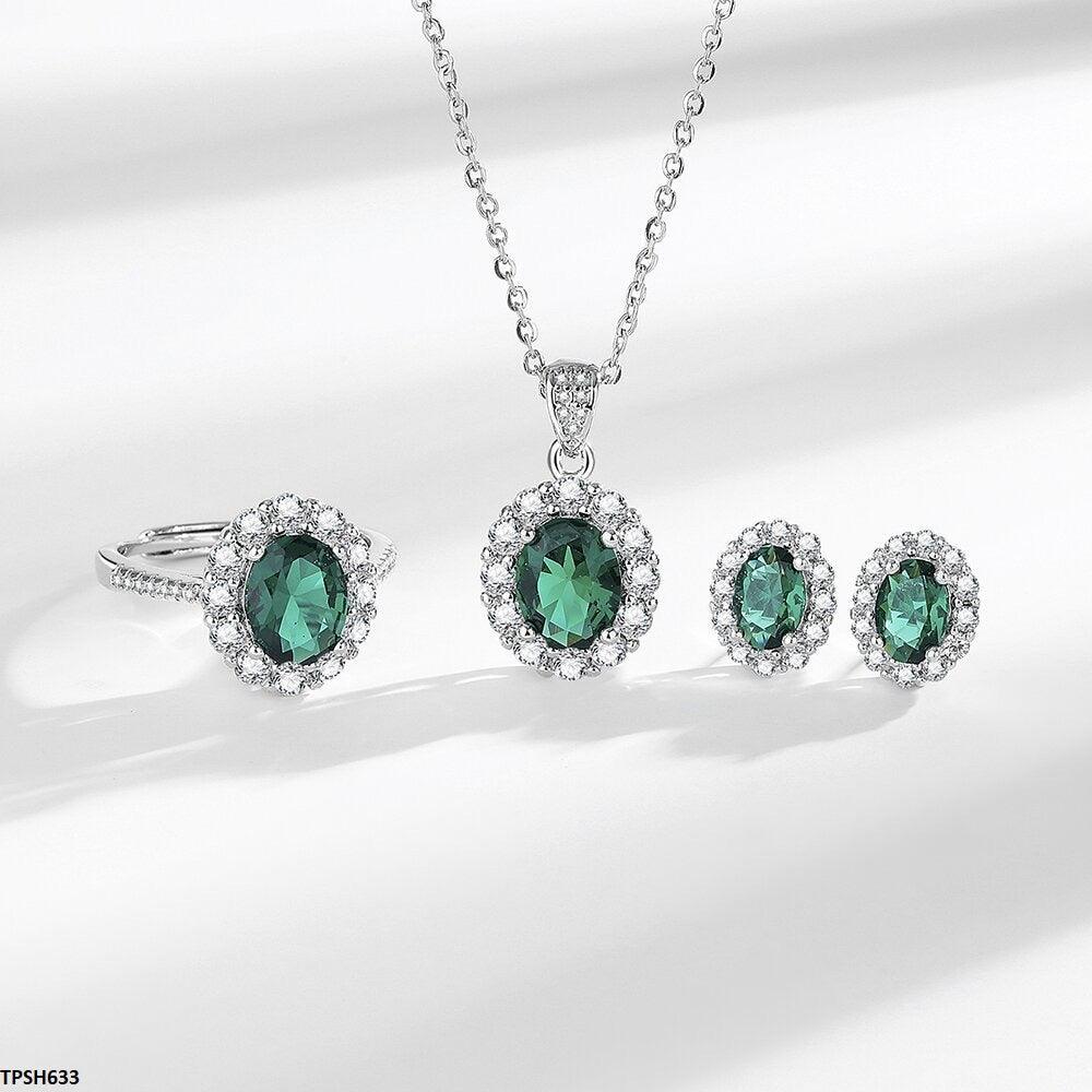 Emerald Oval Zircon Layered Pendant Set - Havenon Store