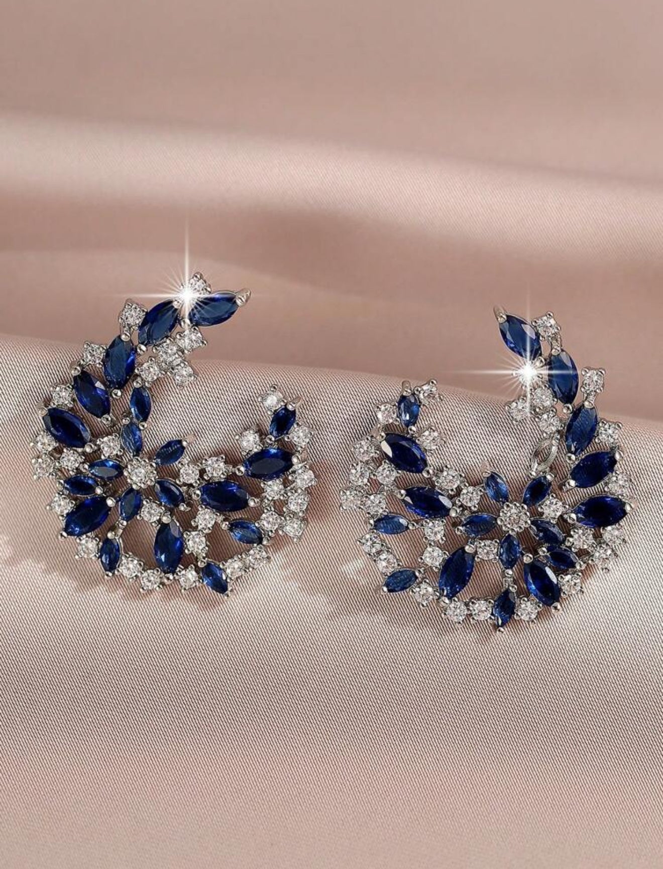 Leaf Shape Cubic Zirconia Flower Earrings