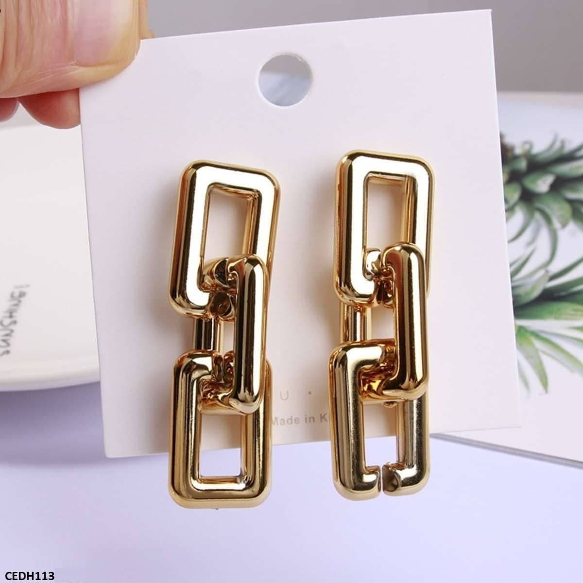 Gold-Plated Chain Drop Earrings - Perfect for Parties