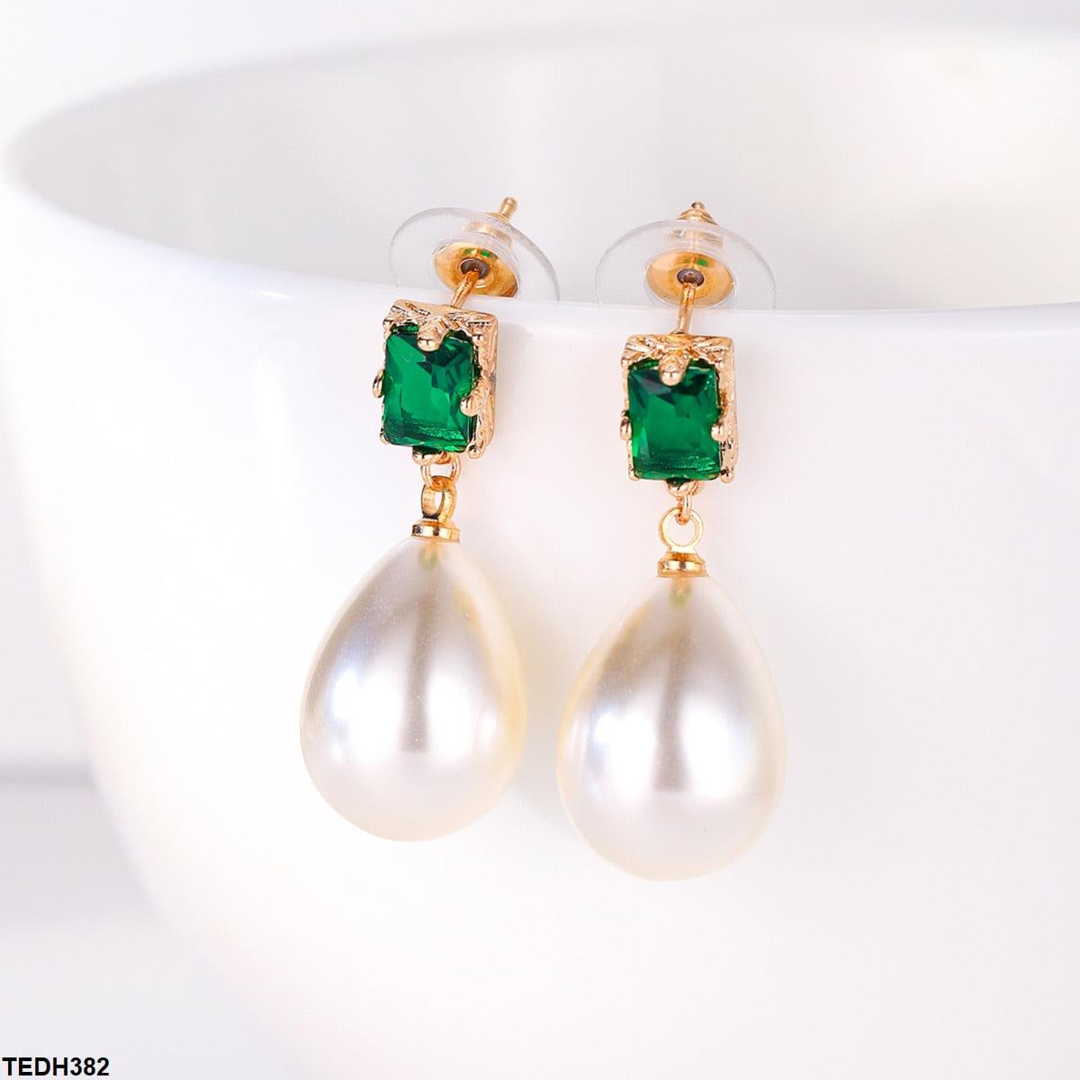 Emerald with Pearl Drop Earrings - Havenon Store