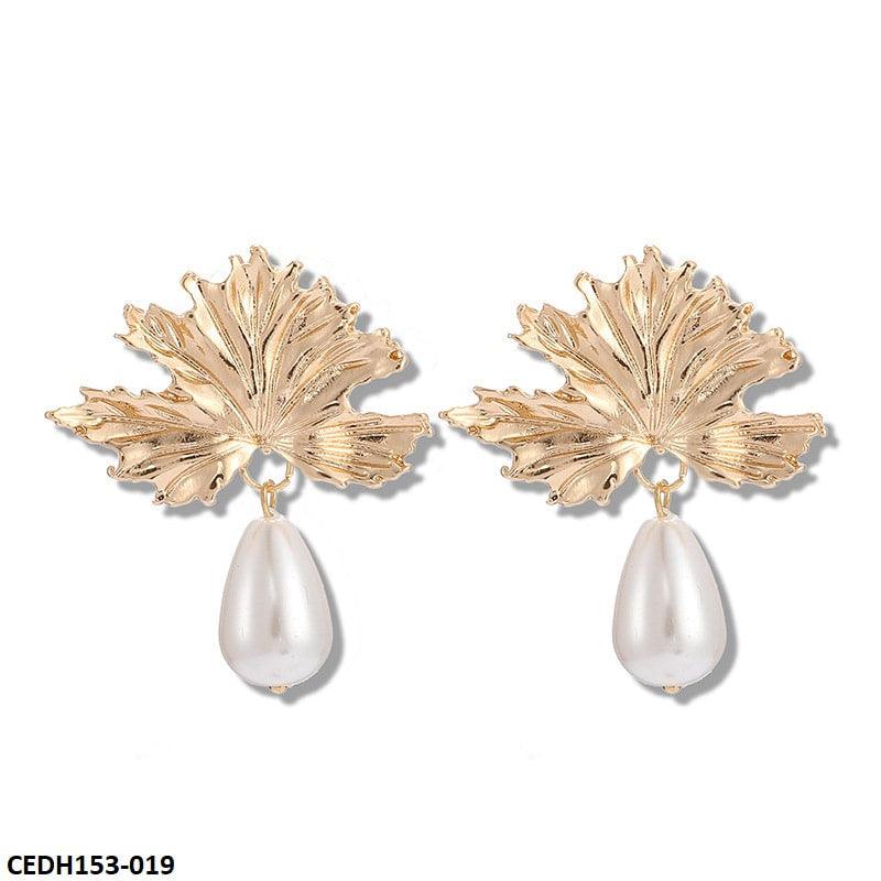 Pearl Golden Leaf Pearl Drop Earrings - Havenon Store