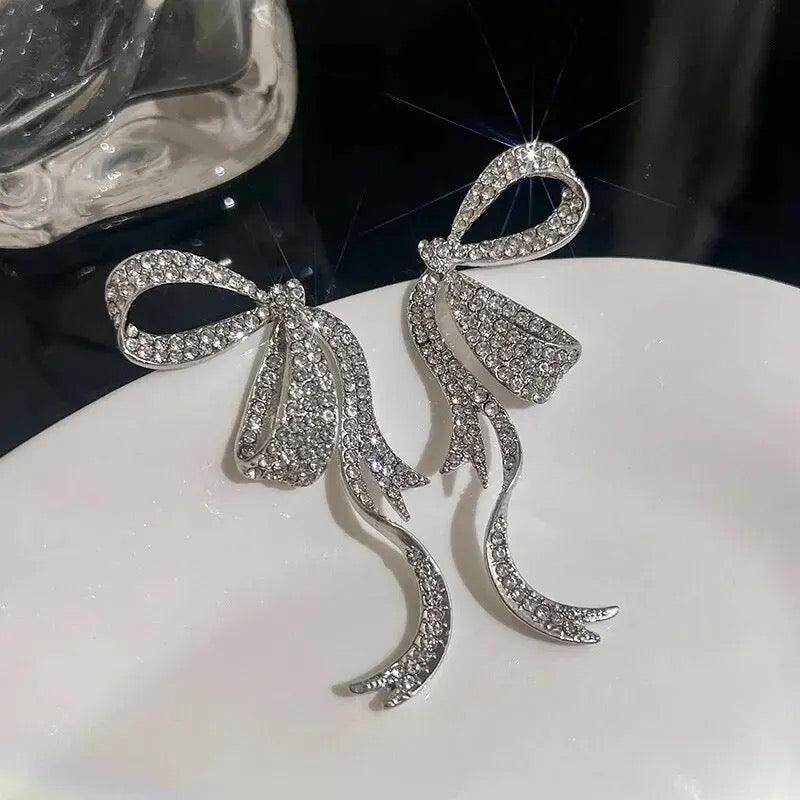 Rhinestone Bow Drop Earrings - Havenon Store