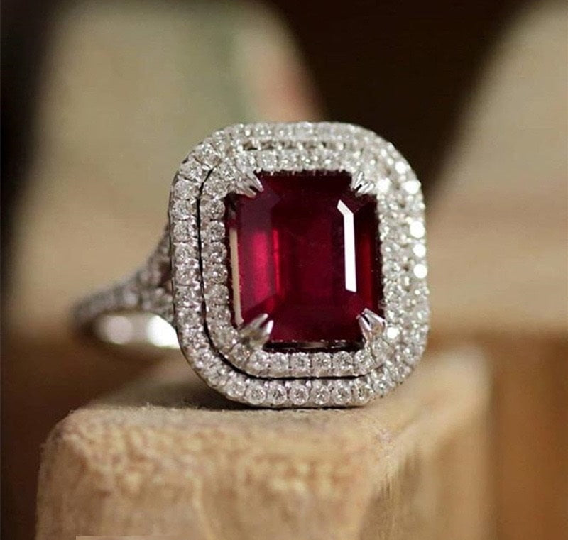 Lightweight Ruby V Cushion Imp Ring shown with detailed styling