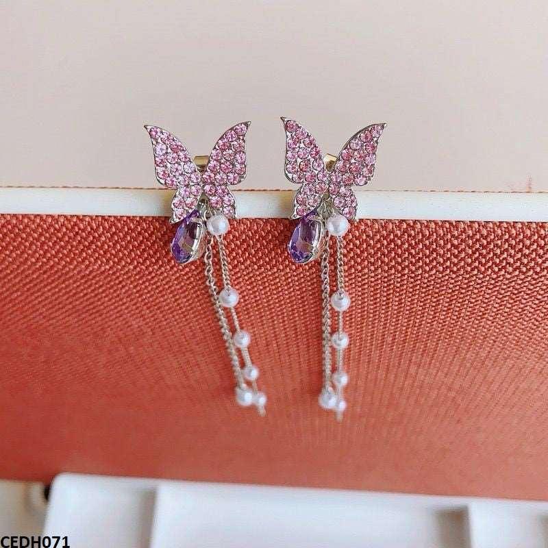 Purple Butterfly Drop Earrings Pair - Havenon Store