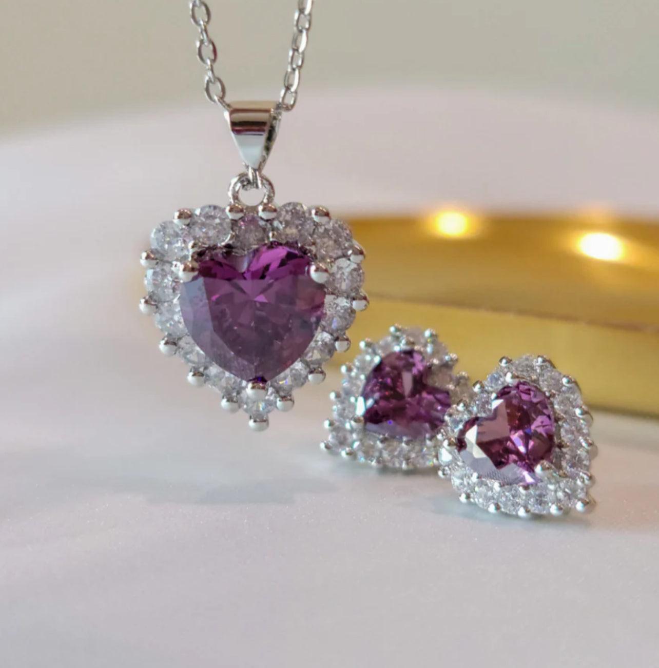 Amethyst Heart Pendant Set - Havenon Store