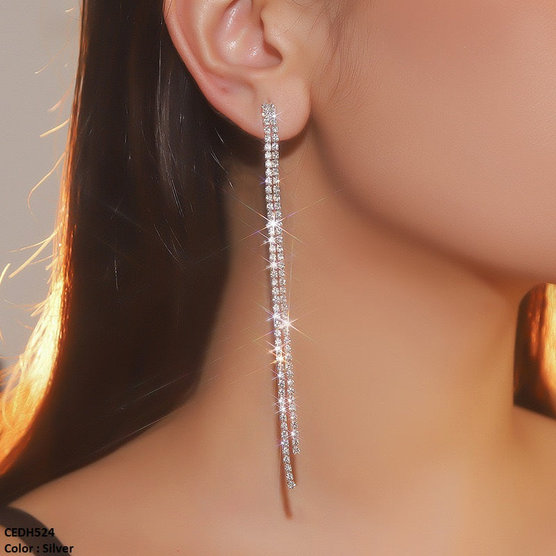 Rhinestone Tassels Drop Earrings in Gold