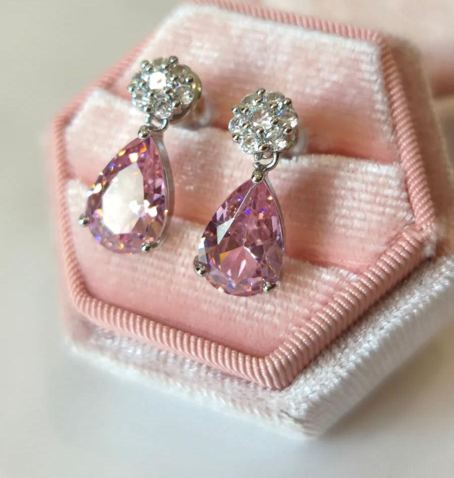 Pink Emerald Tear Drop Earrings - Havenon Store