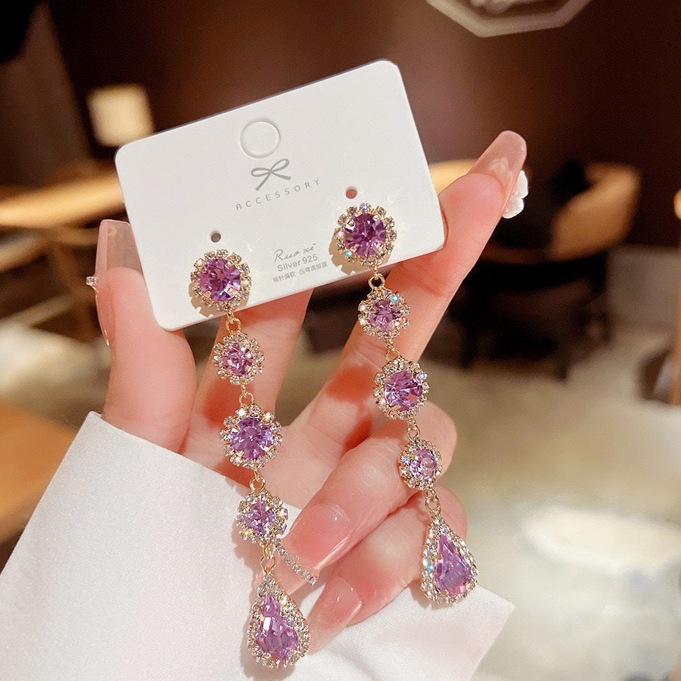 Amethyst Zircon Round Tear Drop Earrings