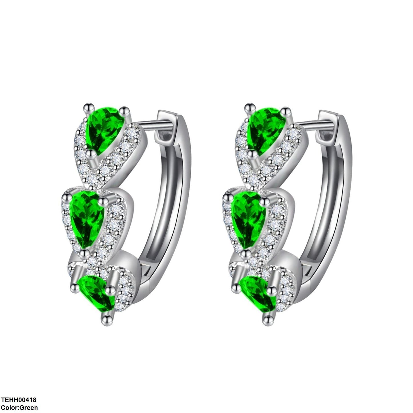 Emerald Tear Round Ear Hoops Pair