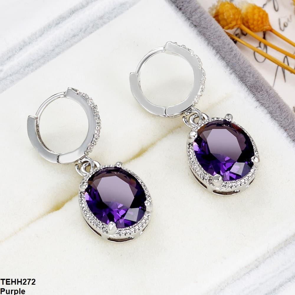 Amethyst Oval Drop Ear Hoops Pair - Havenon Store