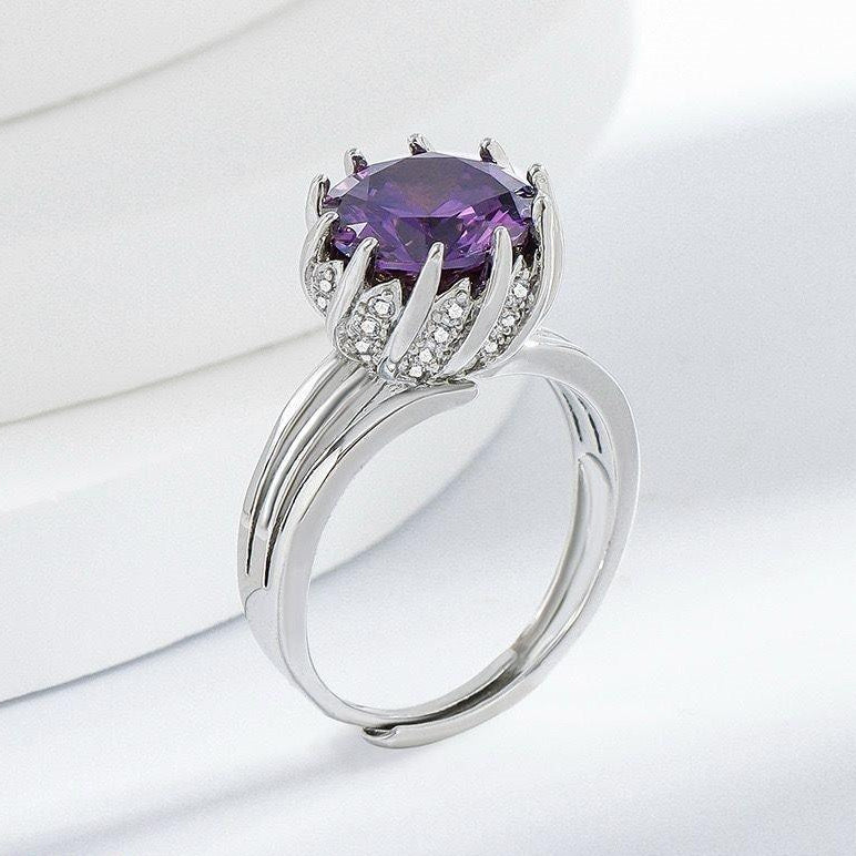 Amethyst Round Stone Ring Adjustable