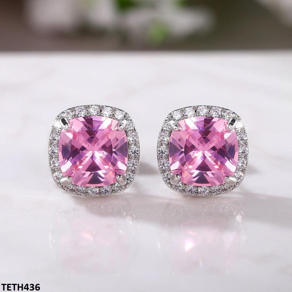 Pink Emerald Cushion Stud Tops Pair - Havenon Store