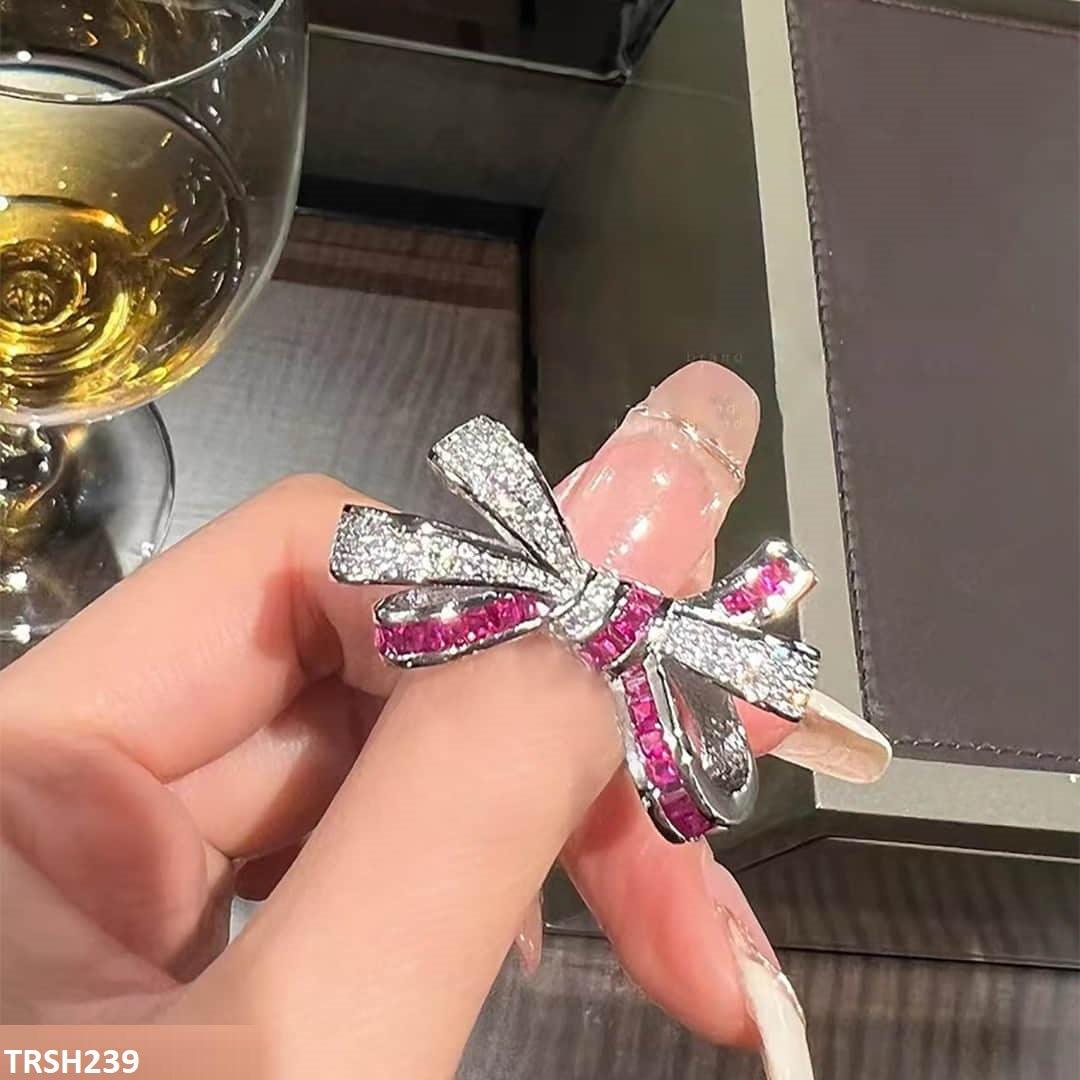 Pink/White Bow Adjustable Ring - Havenon Store