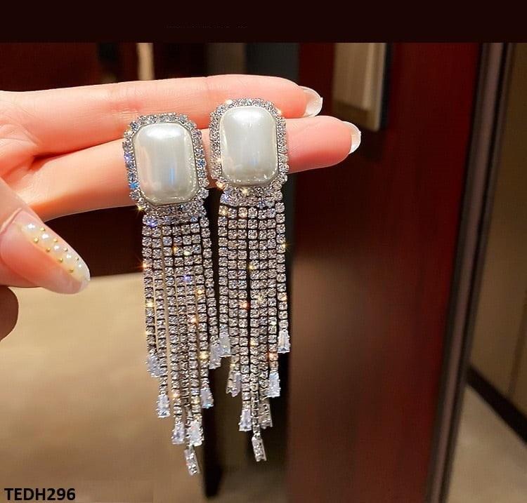 Zircon Pearl Tassel Drop Earrings Pair - Havenon Store
