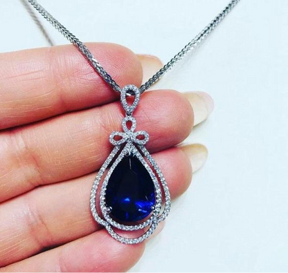 Sapphire Crown Tear Pendant