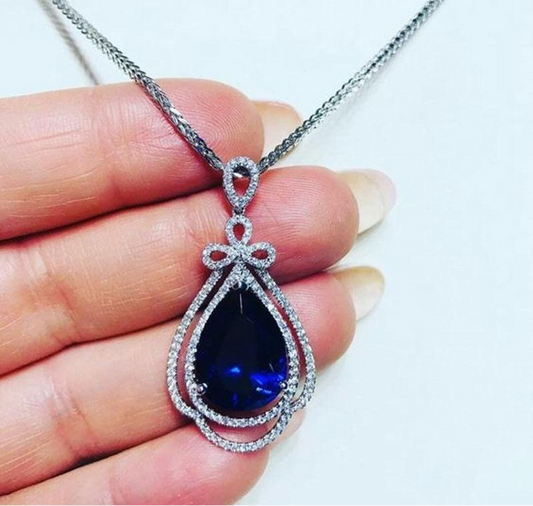 Sapphire Crown Tear Pendant