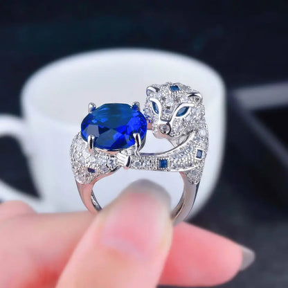 Sapphire Zircon Studded Tiger Adjustable Ring