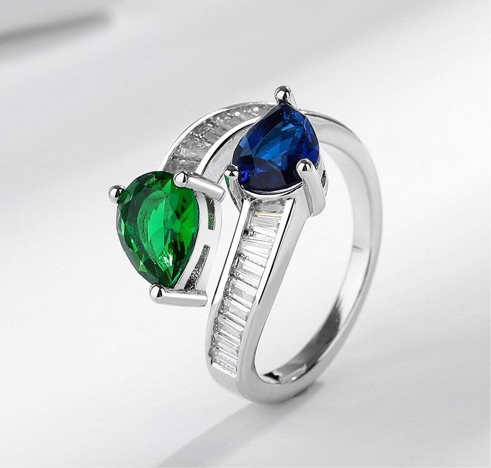 Adjustable Zircon Double Tear Ring