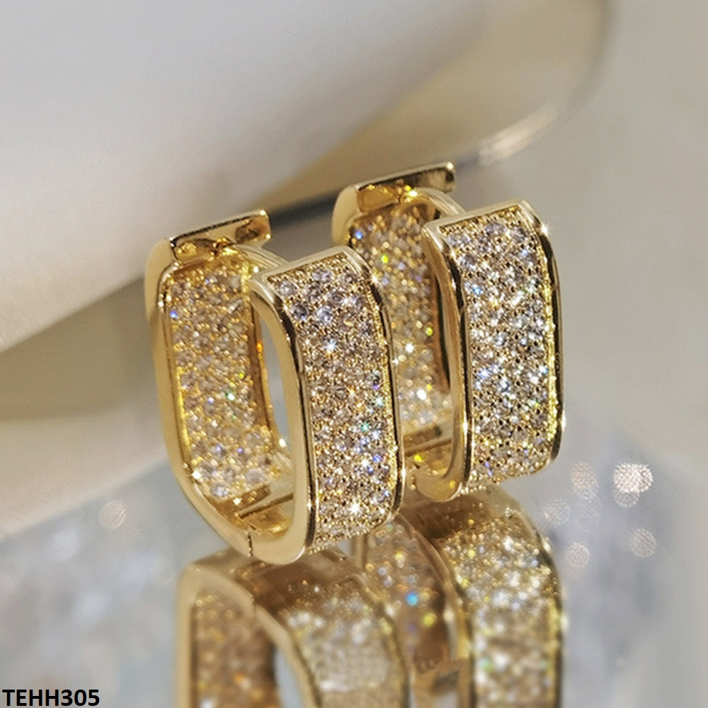 18K Zircon Studded Golden Square Hoops  