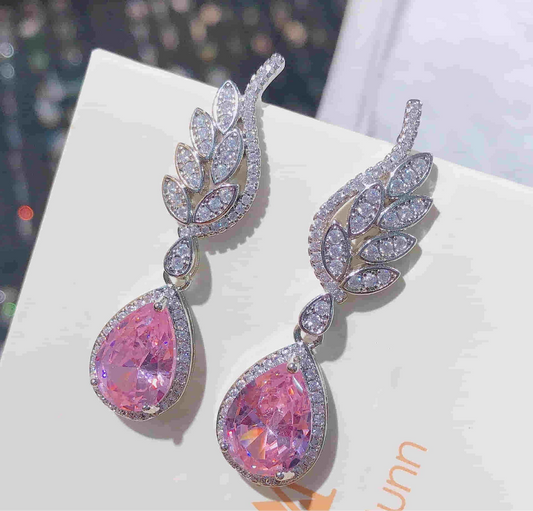 Pink Emerald Leaf Teardrop Earring