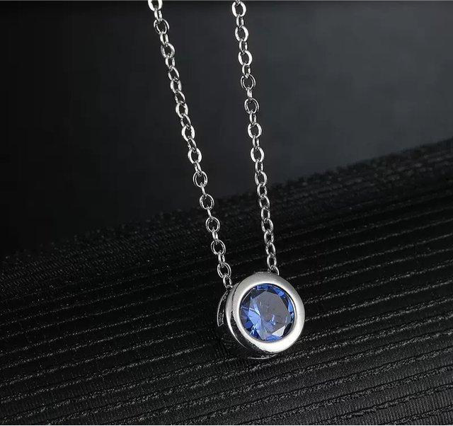 Round Sapphire Drop Pendant With Chain