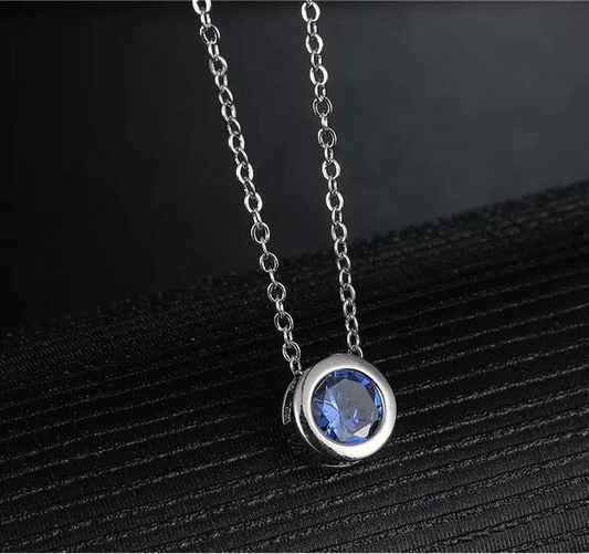 Round Sapphire Drop Pendant With Chain