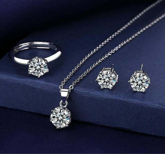Diamond Silver Stone Pendant Set