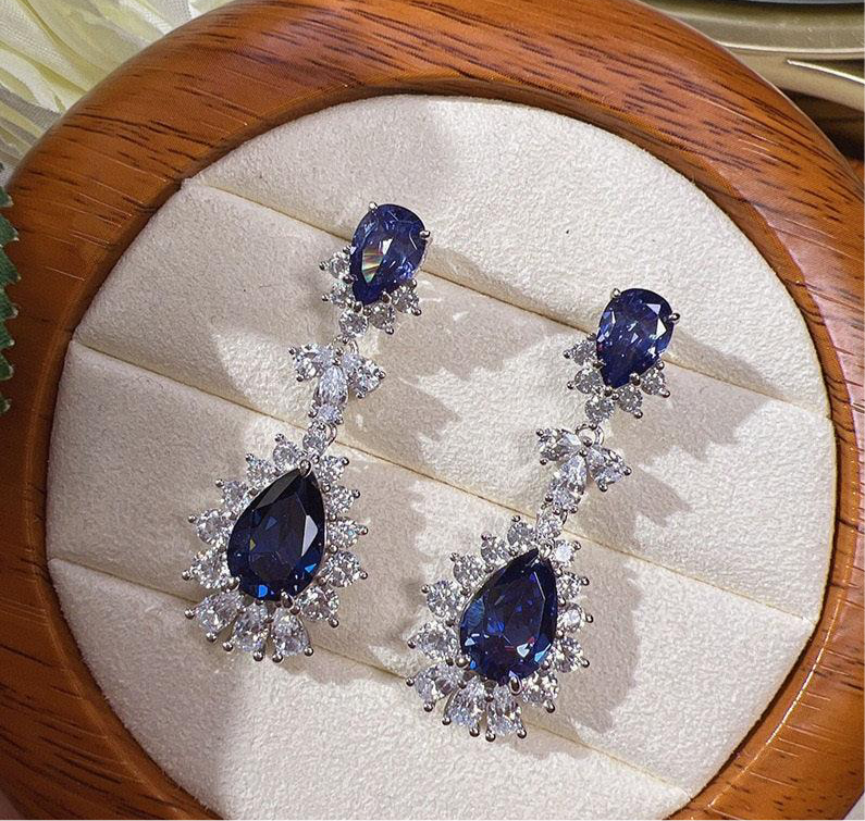Sapphire Crystal Tear Drop Earring