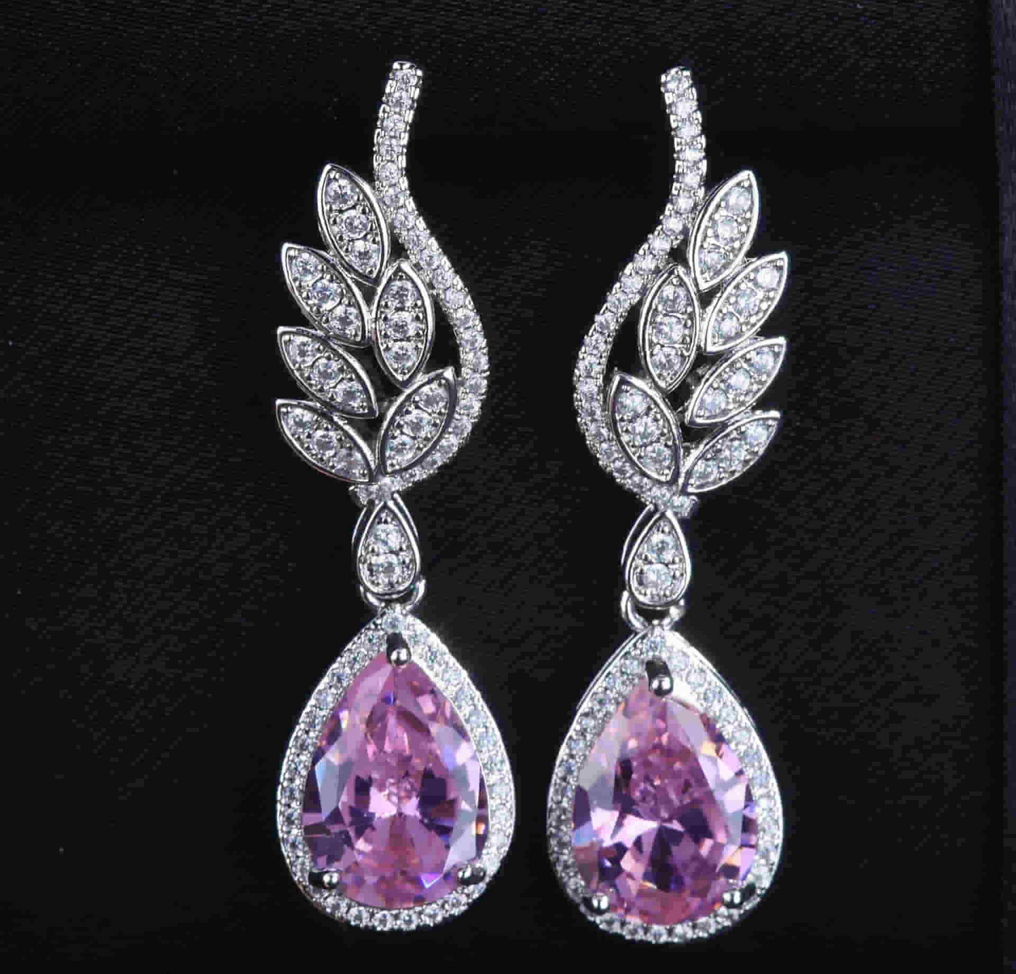 Pink Emerald Leaf Teardrop Earring