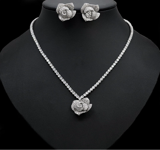 Zircon Square Flower Necklace Set