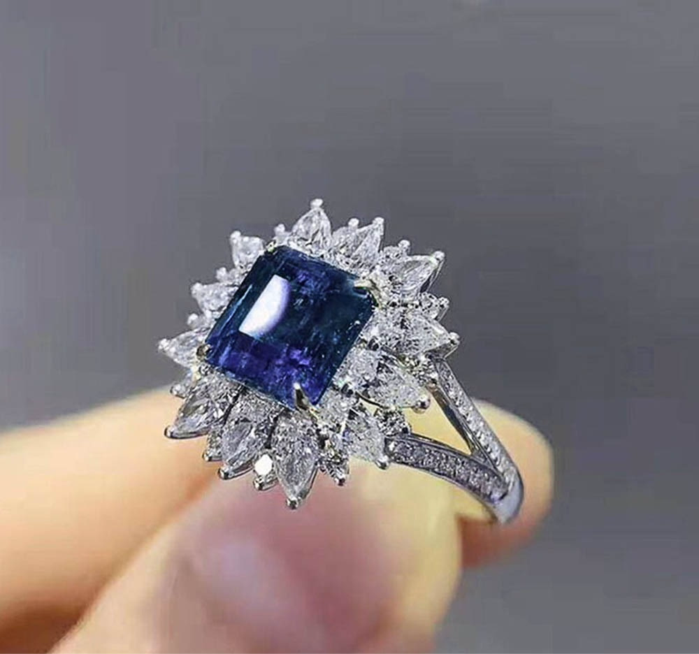 Sapphire Flower Blue Ring