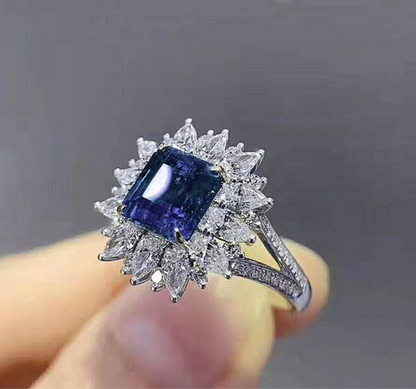 Sapphire Flower Blue Ring
