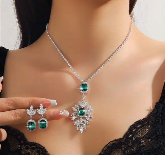 Celestial Square Zircon Studded Drop Necklace Set