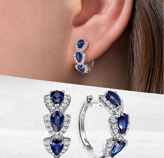 Sapphire Tear Round Ear Hoops