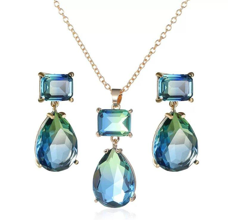 Aqua Stone Tear Drop Pendant Set ko