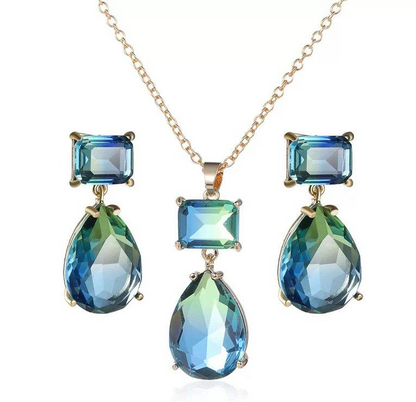 Aqua Stone Tear Drop Pendant Set ko