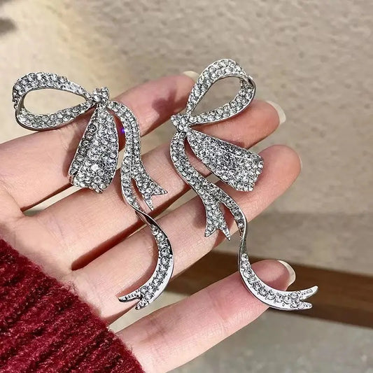 Rhinestone Bow Drop Earrings