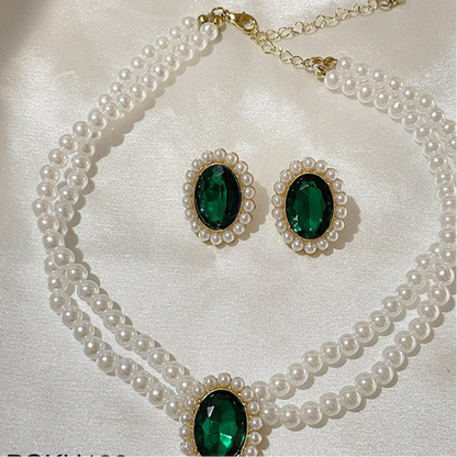 Emerald Pearl Oval Choker Set