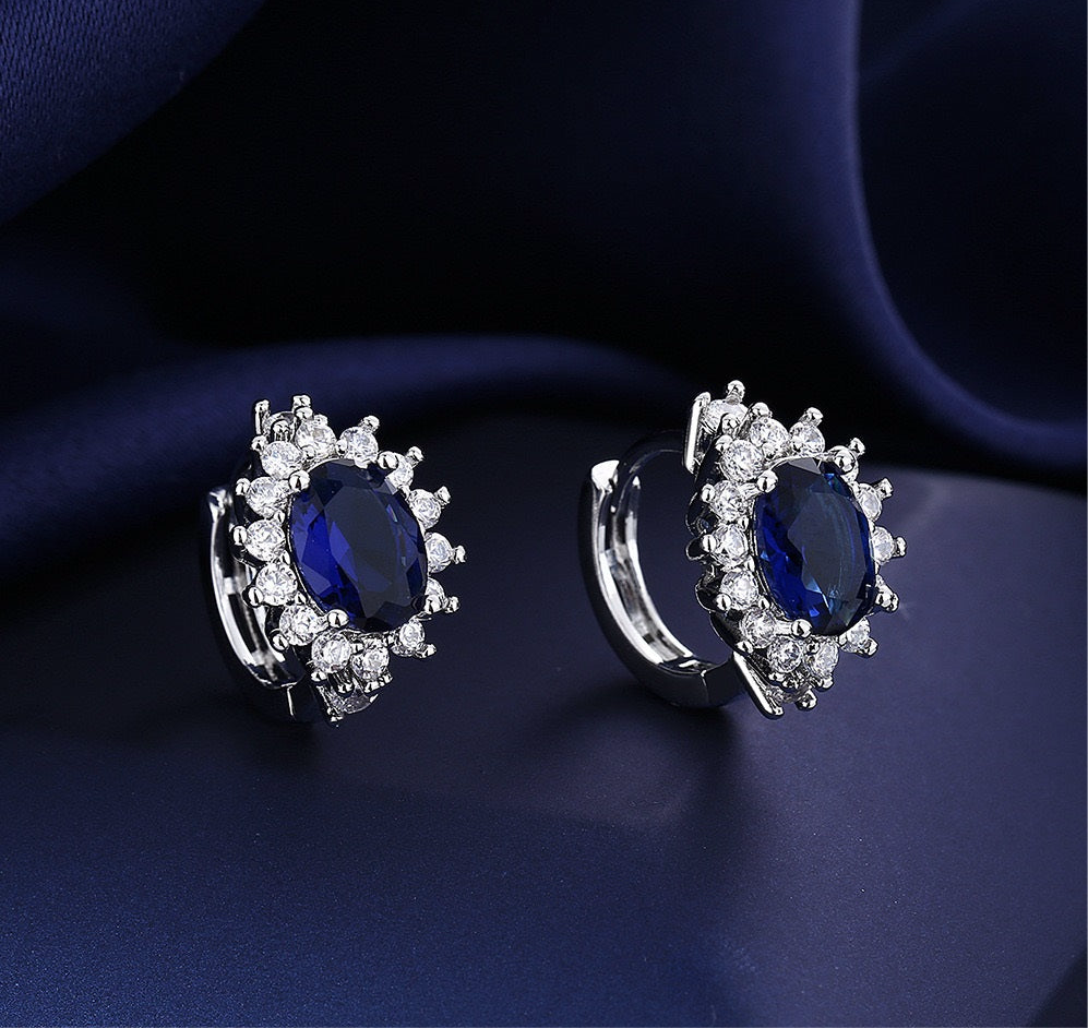 Sapphire Silver Sterling Oval Hoops
