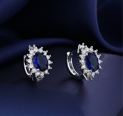 Sapphire Silver Sterling Oval Hoops